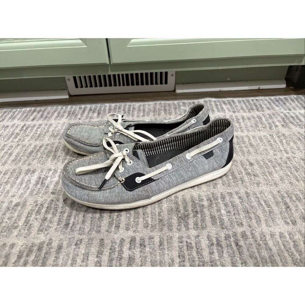 Sperry Top-Sider Womens Boat Shoes Canvas Slip-On Casual Comfort Gray Size 10